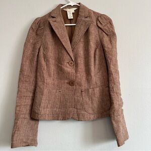 Max Studio Womens 100% Linen Two Button Blazer Brown Sz 8 Lightweight Casual